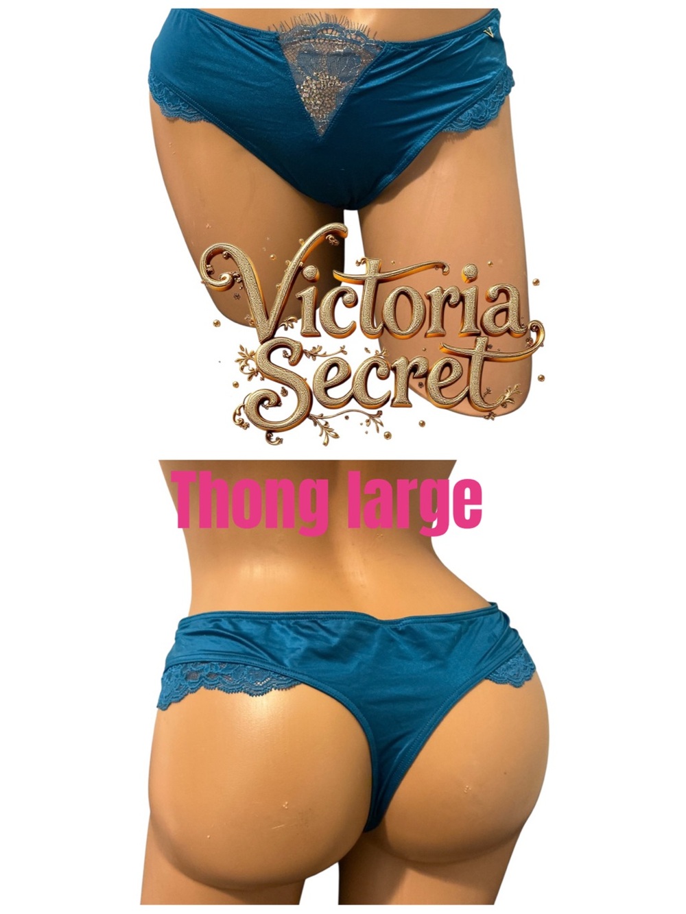 Victoria's Secret Teal Lace-Trim Thong - Large